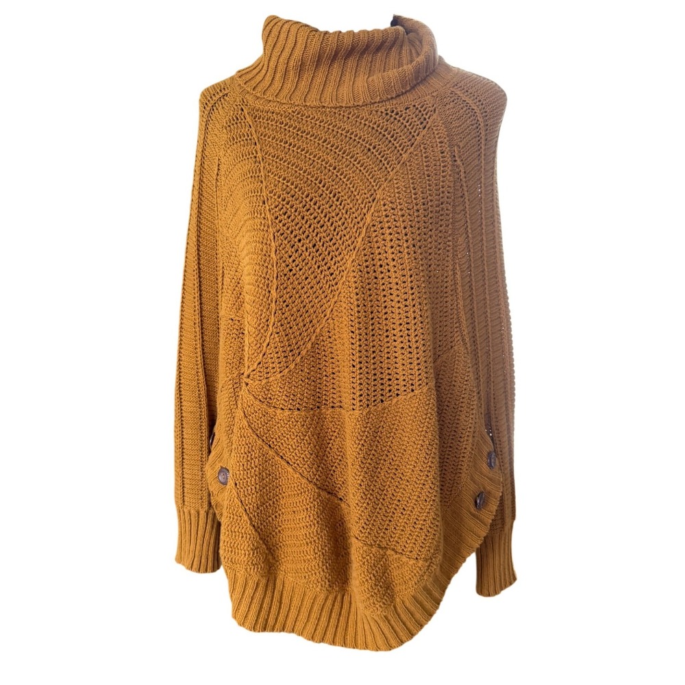 Angel of the North Anthropologie Mustard Yellow Cowl Neck Poncho Sweater Small